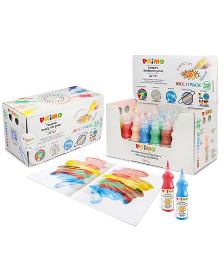 Guašš pudelites PRIMO, 8 värvi x 50 ml, 32 tk