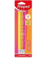 Grafiitpliiatsid MAPED Black Peps Neon, HB, kolmnurksed, kustutuskummiga, 3 tk