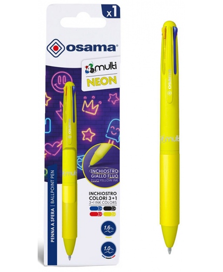 Automaatne 4-värviline pastapliiats OSAMA 4Multi Neon, 1 mm, kollane korpus