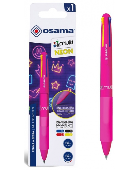Automaatne 4-värviline pastapliiats OSAMA 4Multi Neon, 1 mm, roosa korpus