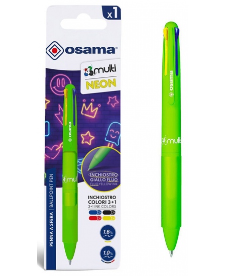 Automaatne 4-värviline pastapliiats OSAMA 4Multi Neon, 1 mm, roheline korpus