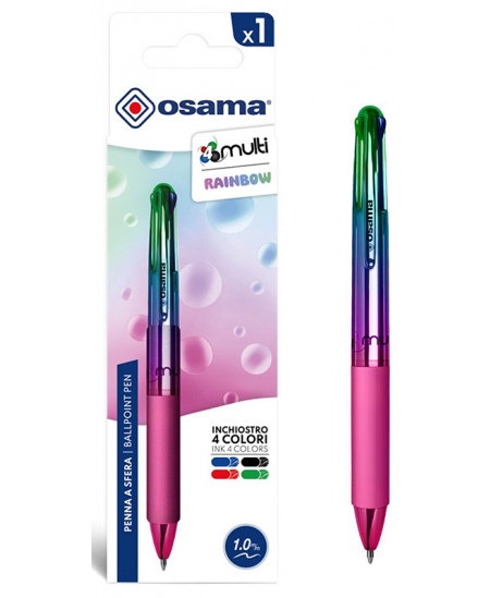 Automaatne 4-värviline pastapliiats OSAMA Rainbow, 1 mm, mitmevärviline korpus