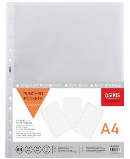 Dokumenditaskud OSIRIS, A4, 75 µm, läbipaistvad, 50 tk