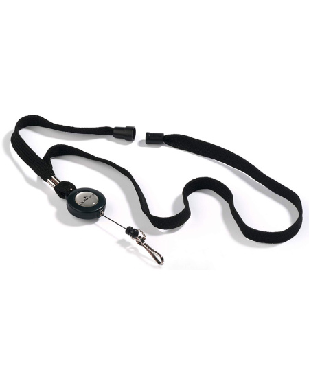 Kaelapael DURABLE märgihoidiku rulliku ja vedrukonksuga, must