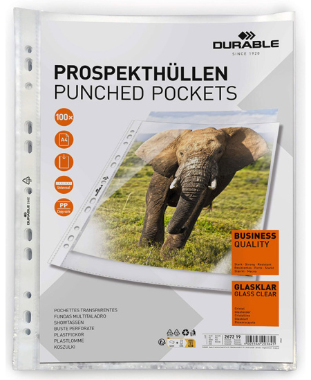 Dokumenditaskud DURABLE Business, A4, 50 µm, läbipaistvad, 100 tk