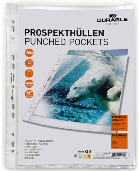 DURABLE Premium dokumenditaskud, A4, 80 µm, läbipaistvad, 100 tk.