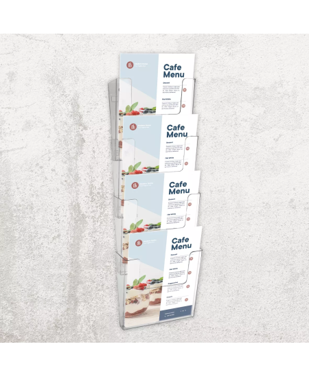 Seinale kinnitatav brošüürialus EUROPEL, 4 sektsiooni, A4, vertikaalne, ühendatav.