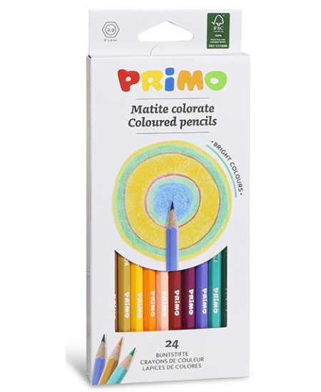 Värvipliiatsid PRIMO, kuusnurksed, 24 värvi