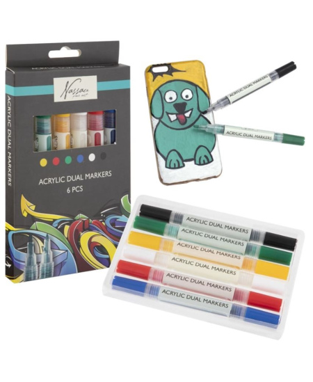 Akrüülmarkerid NASSAU, kahepoolsed, 6 värvi