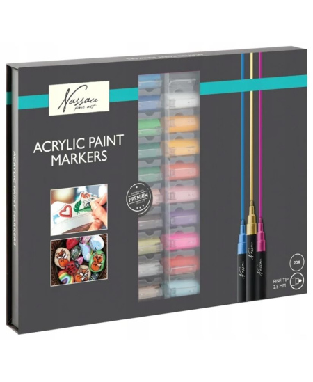 Akrüülmarkerite komplekt karbis NASSAU, 20 värvi