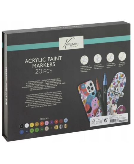 Akrüülmarkerite komplekt karbis NASSAU, 20 värvi
