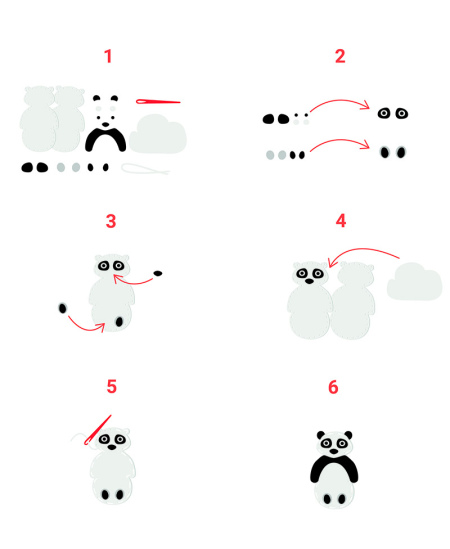 Õmbluskomplekt LOOLIPO Pandad, 3 tk.