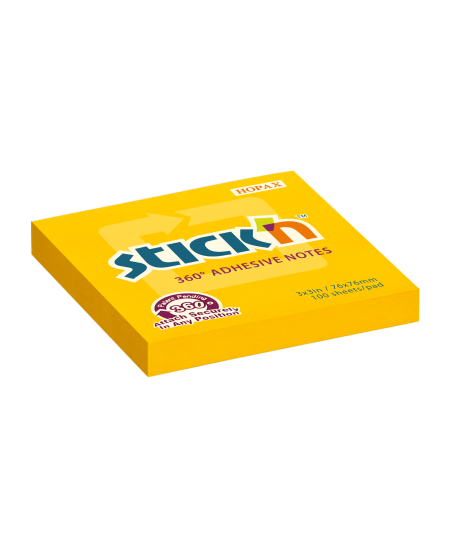 Kleepmärkmed STICK´N, 360°, 76 x 76 mm, 100 lehte, oranžid