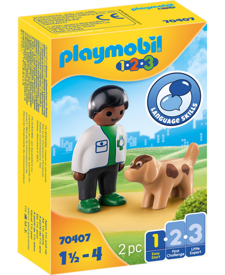 PLAYMOBIL 1.2.3 Loomaarst kutsikaga, 70407