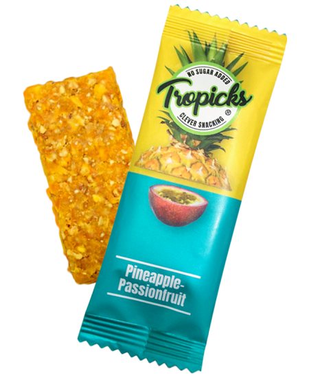 Looduslik kuivatatud ananassi-passioonivilja batsik ilma suhkruta TROPICKS, 20 g