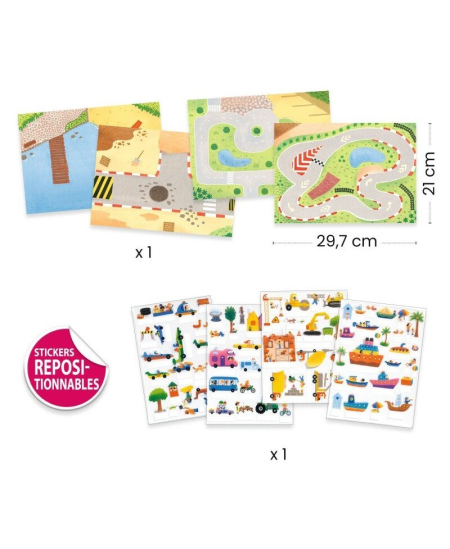 Korduvkasutatavad kerkivad 3D kleebised DJECO Transport