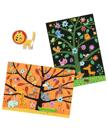 Korduvkasutatavad paksud kleebised alusega DJECO Mängud puu otsas