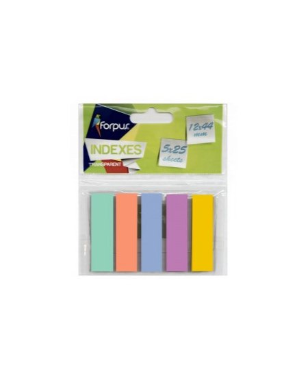 Isekleepuvad indeksid FORPUS, 12x44 mm, 5 x 25 tk, pastelsed värvid