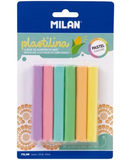 Plastiliin MILAN, ümar, 6 pastelset värvi, 70 g