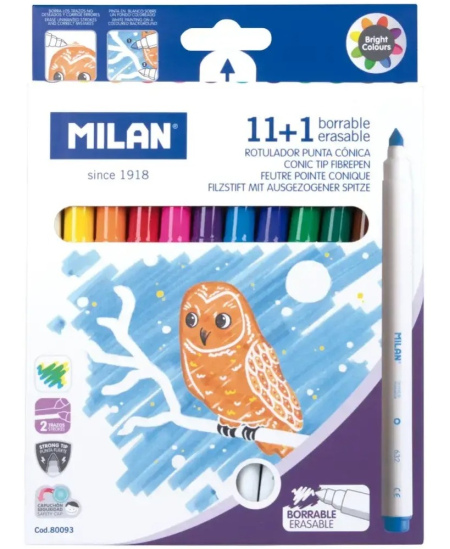 Kustutatavad viltpliiatsid MILAN, 11 värvi ja 1 kustutuspliiats