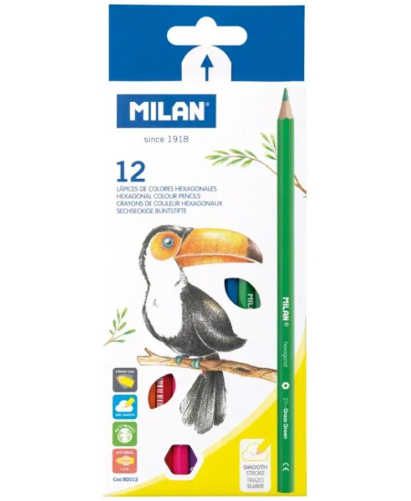 Värvipliiatsid MILAN, kuusnurksed, 12 värvi