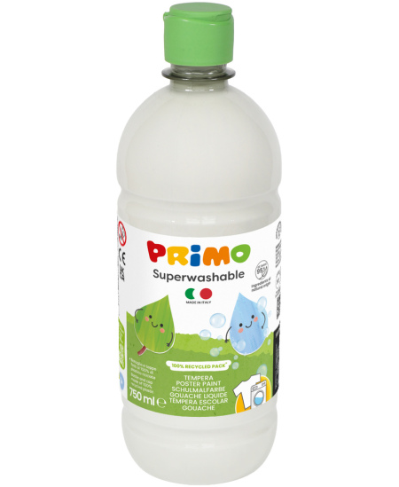Väga hästi mahapestav guaššvärv PRIMO, valge, 750 ml