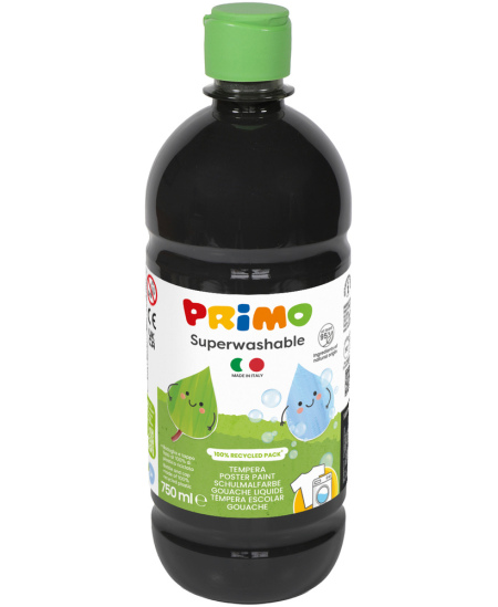 Väga hästi mahapestav guaššvärv PRIMO, must, 750 ml