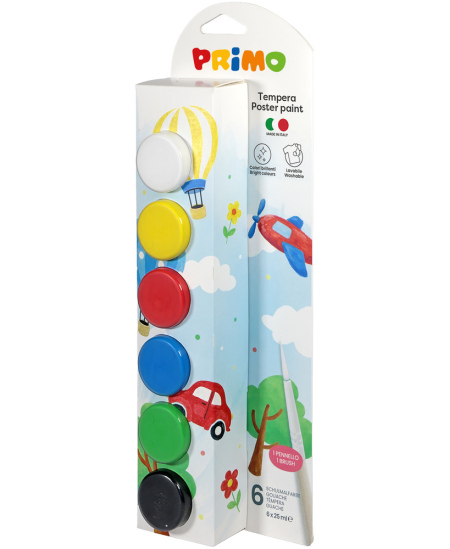 Guaššvärv PRIMO, 6 värvi x 25 ml, koos pintsliga