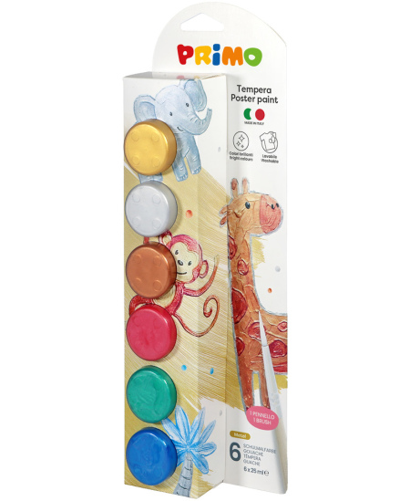 Guaššvärv PRIMO, 6 metalliktooni x 25 ml, koos pintsliga