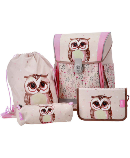 Seljakott lisatarvikutega ABC123 Ergo Flexi Owl, 4-osaline