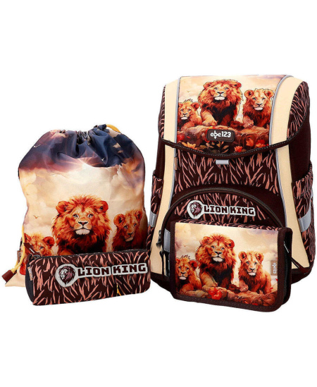 Seljakott lisatarvikutega ABC123 Ergo Premium Lion, 4-osaline