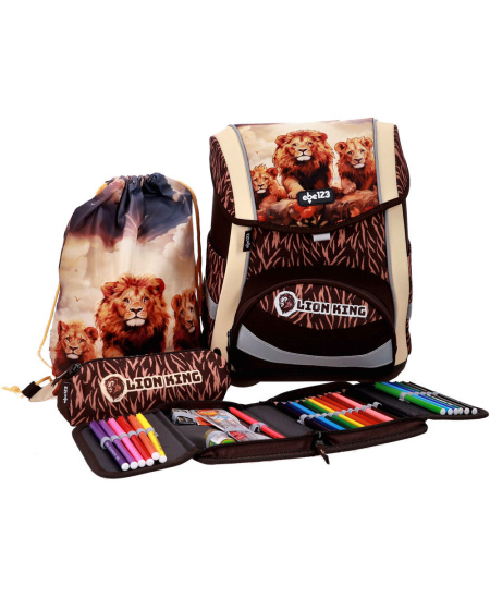 Seljakott lisatarvikutega ABC123 Ergo Premium Lion, 4-osaline
