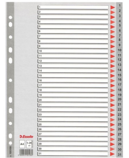 Vahelehted plastist ESSELTE, 1-31, ühevärvilised, A4