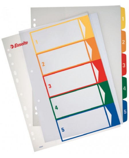 Vahelehted plastist ESSELTE, 1-5, värvilised, trükitavad, A4 +